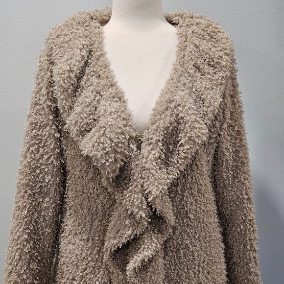 Sioni Beige Fuzzy Soft Blazer Jacket Large Long Sleeve Lined Boho Chic Comfy - Picture 1 of 12